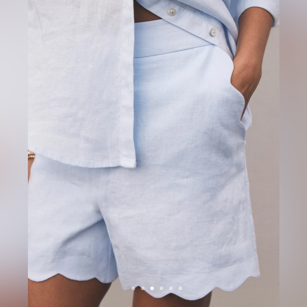 Mint velvet Blue Linen Scallop Trim Shorts